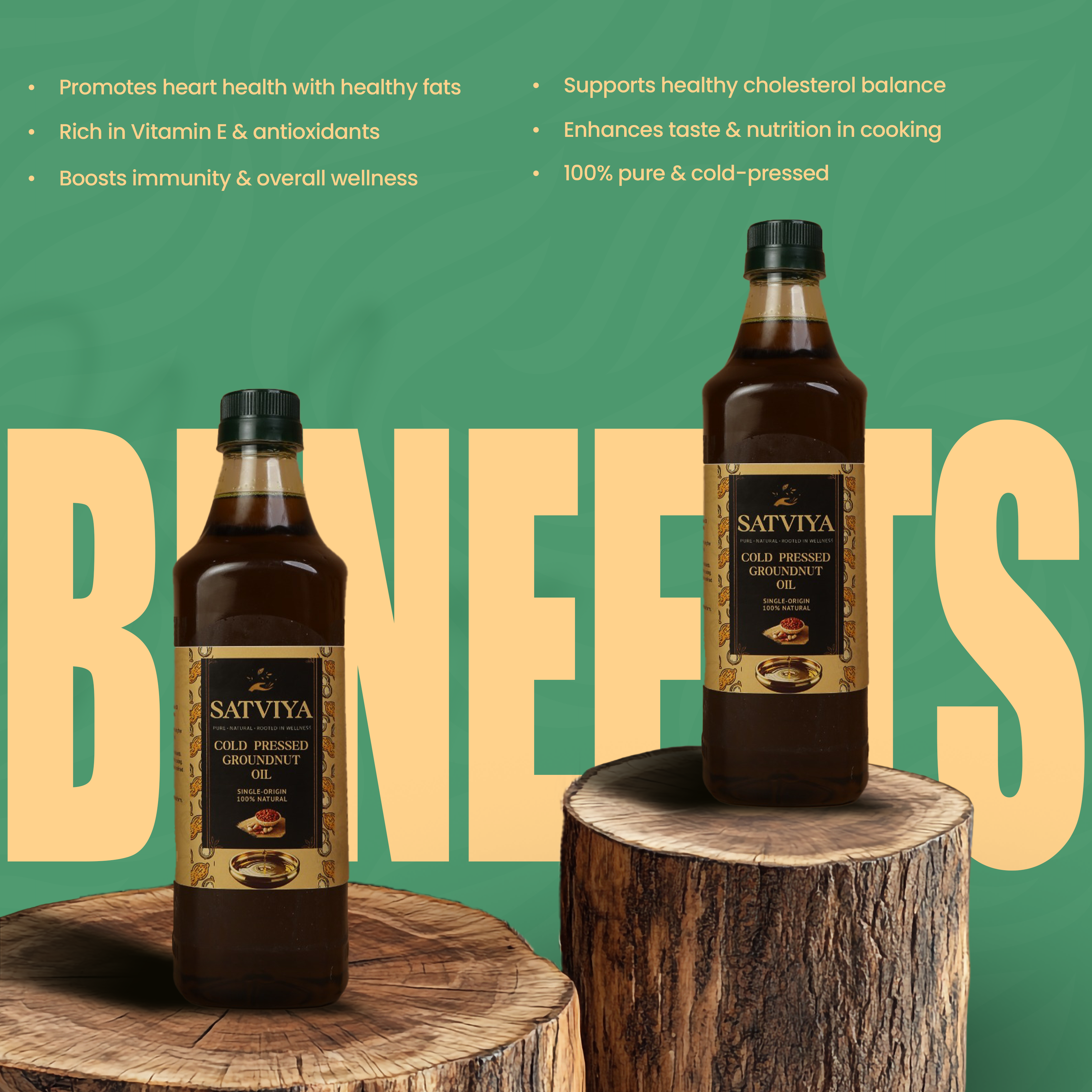 Satviya Wood Cold Pressed Groundnut Peanuts Oil 1 Litre