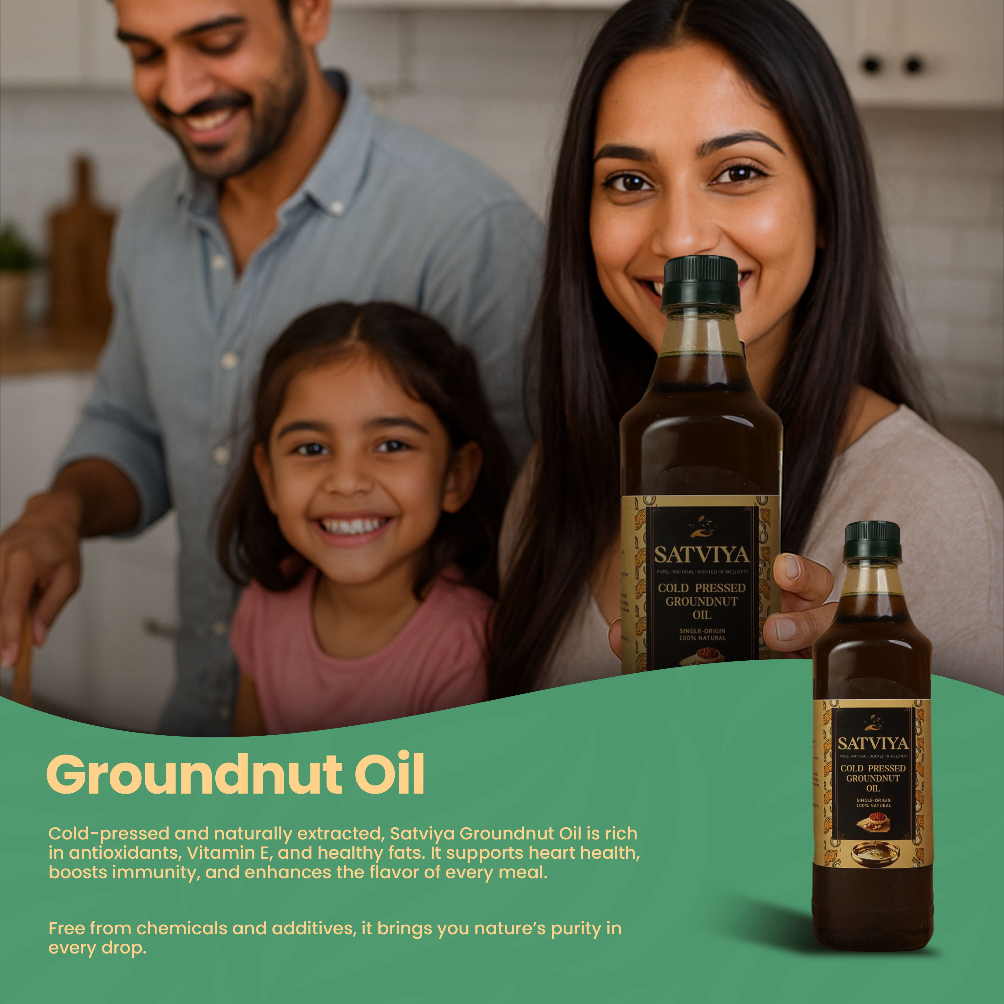 Satviya Wood Cold Pressed Groundnut Peanuts Oil 1 Litre