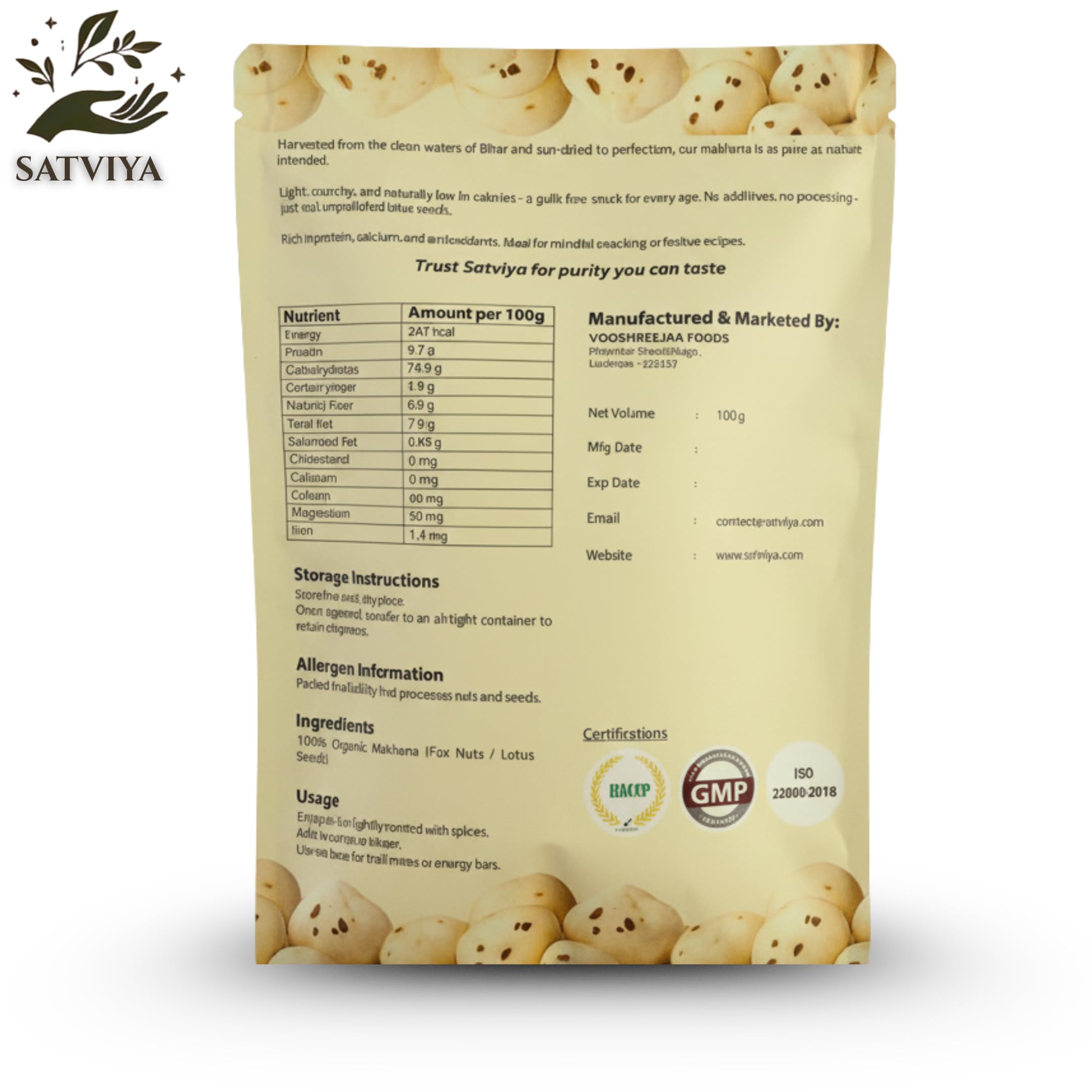 Satviya authentic mithila Makhana premium handpicked fox nuts 100% natural, Pesticide free lotus puffs fit for fasting & prasadam (100g)