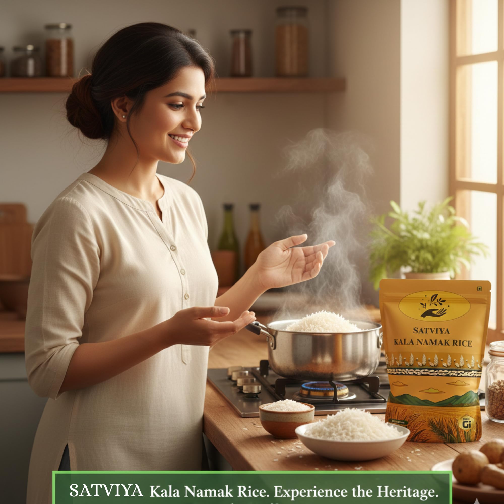 Satviya Kalanamak Diabetic Low GI Rice Unpolished Buddha Rice, Kala Namak Chawal for Diabetics, Blood Sugar Friendly, Protein Powerhouse: Iron & Zinc Rich Whole Grain.