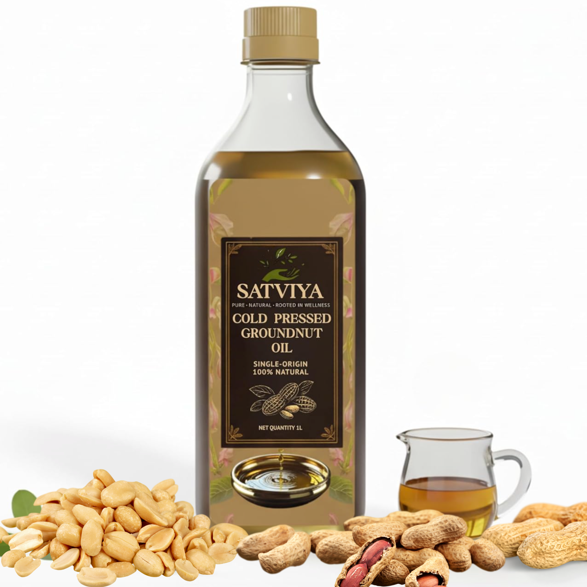 Satviya Wood Cold Pressed Groundnut Peanuts Oil 1 Litre