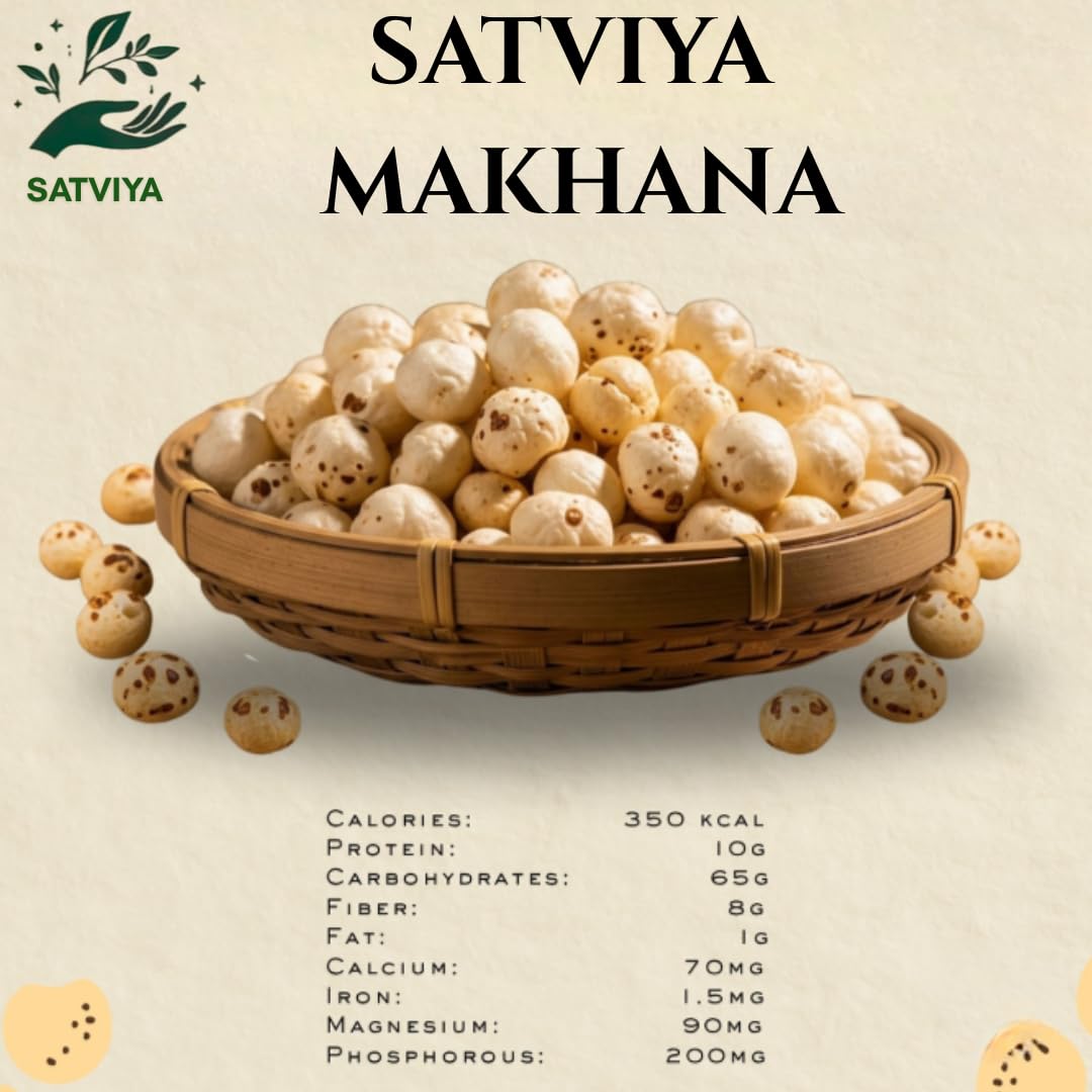 Satviya authentic mithila Makhana premium handpicked fox nuts 100% natural, Pesticide free lotus puffs fit for fasting & prasadam (100g)
