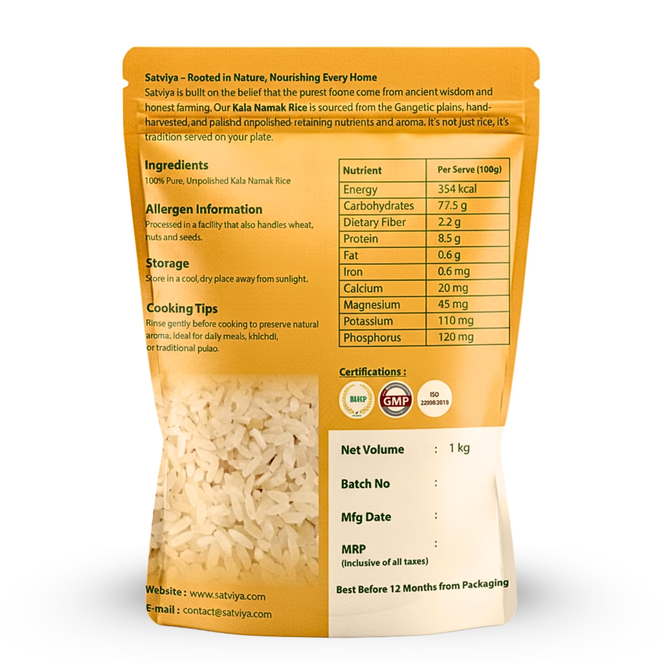 Satviya Kalanamak Diabetic Low GI Rice Unpolished Buddha Rice, Kala Namak Chawal for Diabetics, Blood Sugar Friendly, Protein Powerhouse: Iron & Zinc Rich Whole Grain.