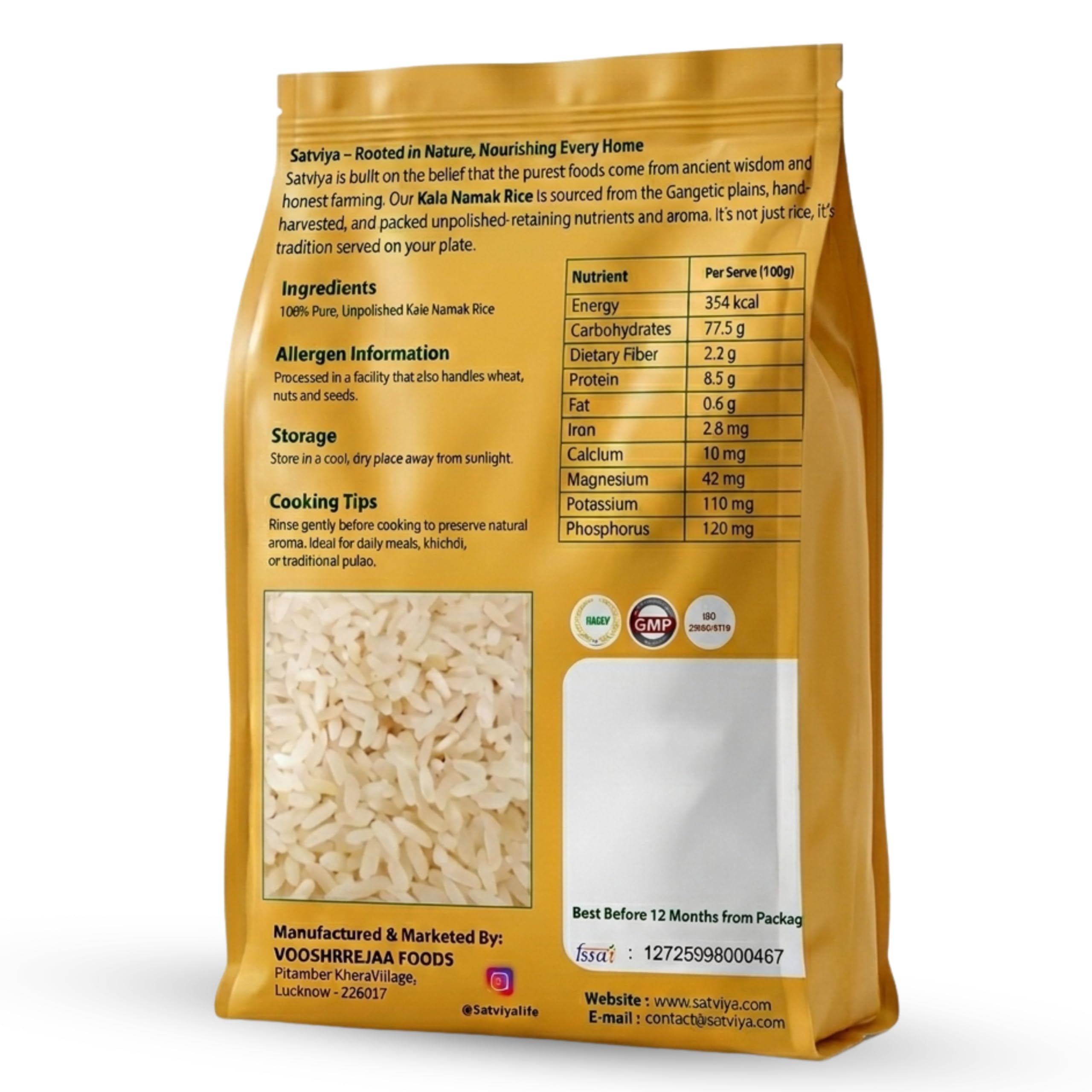Satviya Kalanamak Diabetic Low GI Rice Unpolished Buddha Rice, Kala Namak Chawal for Diabetics, Blood Sugar Friendly, Protein Powerhouse: Iron & Zinc Rich Whole Grain.