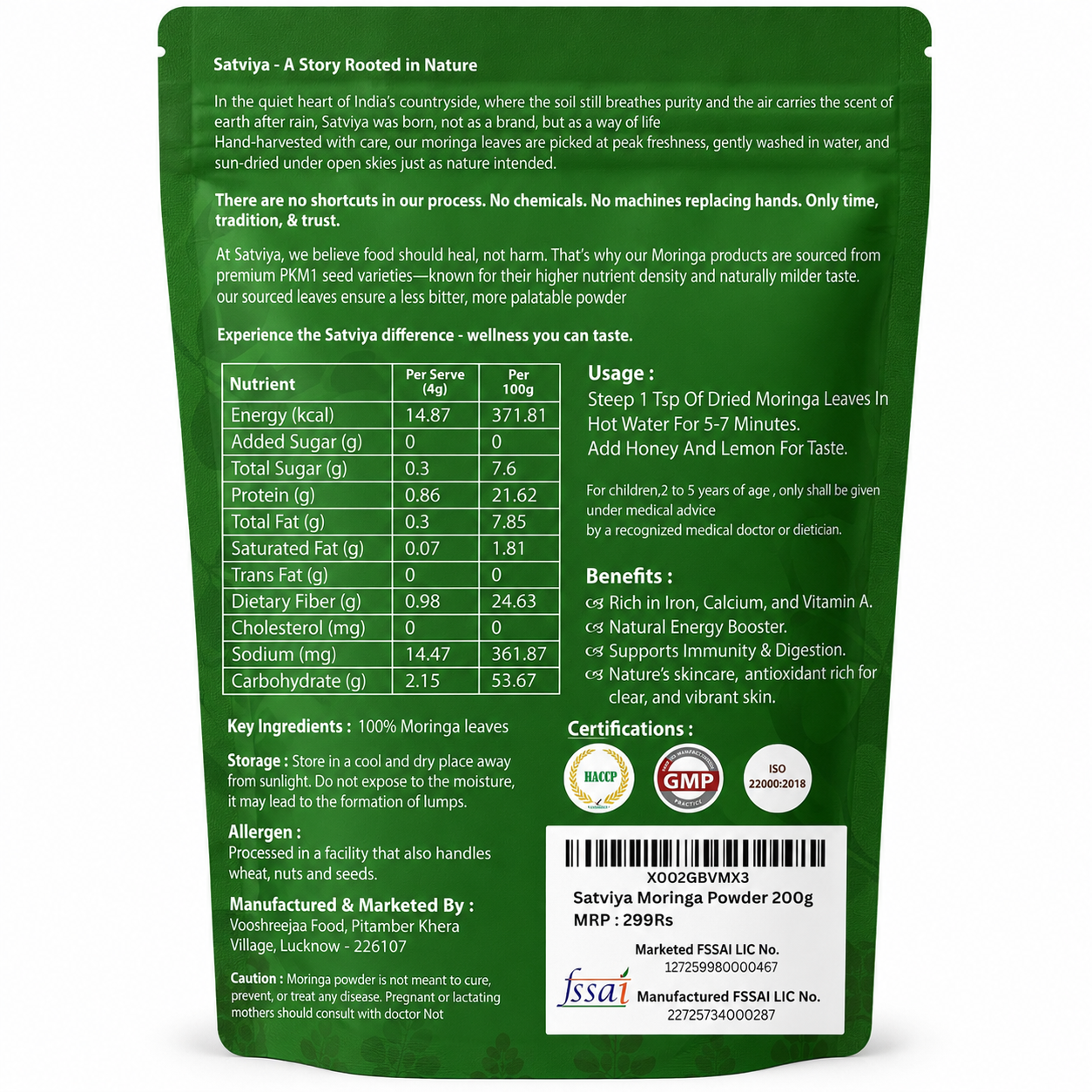 Satviya Moringa Powder Organic India