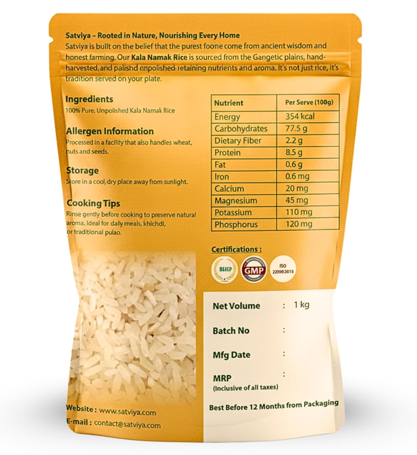Satviya - Kala Namak rice 1 Kg with Low GI